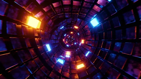 Flying through a circular tunnel with neon panels. Looping animation. Stock Footage 196577258