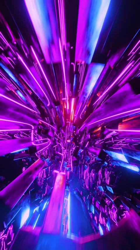 Flying through a circular tunnel with neon purple lights. Vertical looped vid Stock-Footage 228025457