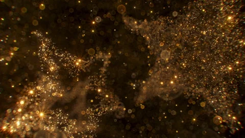 Flying through a cloud of golden glitter particles. Stock Footage 327382386