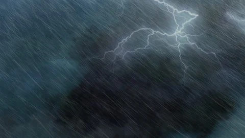 Flying through cloud storm tunnel with lightning and rain Stock Footage 285914100