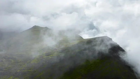 Flying Through Clouds Above Green Hills, Paradise Heaven Mountain Range with Vidéo 254184304