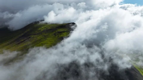 Flying Through Clouds Above Green Hills, Paradise Heaven Mountain Range with Vidéo 254184676