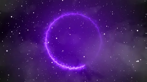 Flying through the clouds and stars, moving towards the neon circle. Stock Footage 167427149