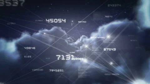 Flying through the clouds with growing social network connections. Night. Stock Footage 54839648