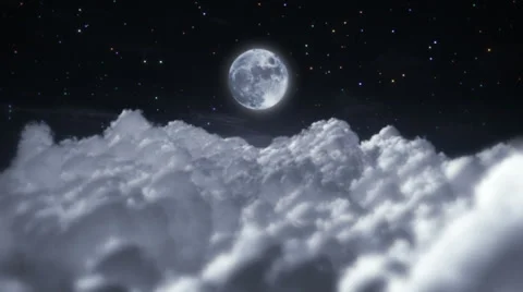 Flying through clouds at night. Starry sky with full moon. Loopable. 스톡 동영상 33031831