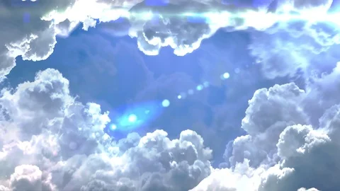 Flying through the clouds in the sky with lens flare 3d Animation Stock Footage 108317178