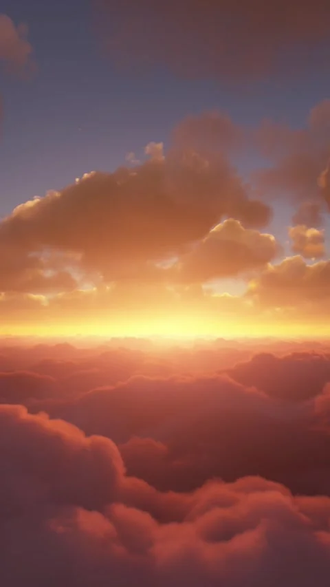 Flying through the clouds at sunrise. Aerial view moving forward Stock Footage 283142053