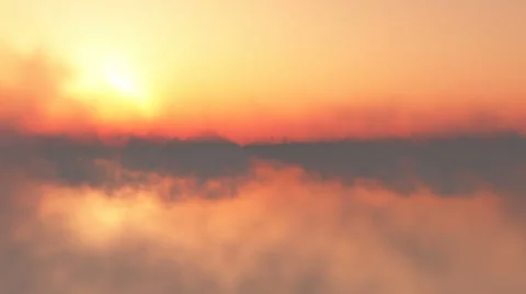 Flying through the clouds at sunset with sun Stock Footage 33723391