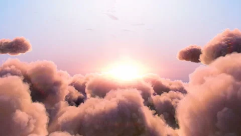 Flying through clouds towards sunset Stock Footage 162123377