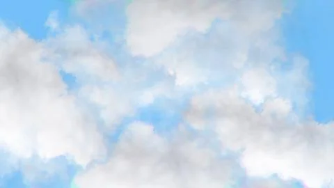 Flying through cloudscape. Fluffy white clouds moving softly on the clear blue Stock Illustration