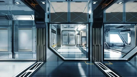 Flying through a corridor of a spaceship, realistic 3d animation. Stock Footage 171713724