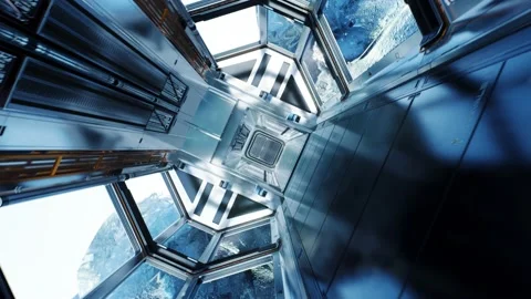 Flying through a corridor of a spaceship, rotating camera, realistic 3d Stock Footage 171714298