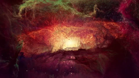Flying Through Cosmic Dust and Bright Star Galaxy Stock Footage 338078633