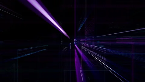 Flying through dark cyberspace with digital elements made of neon lines Stock Footage 264592008