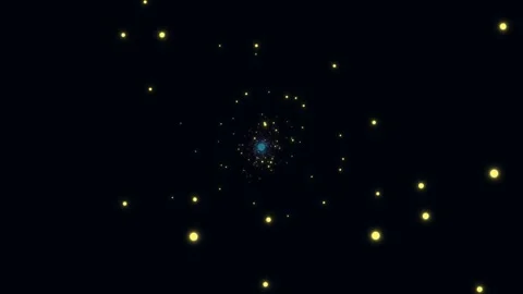 Flying through a dark tunnel of sparkling yellow particles Stock Footage 336995324
