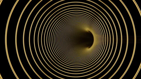 Flying Through Dense Golden Ring Vortex Tunnel Loop - Horizontal 3D Animation Stock Footage 340251747