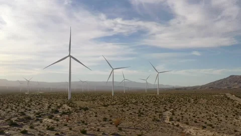 Flying Through Desert Wind Farm Stock Footage 274364883