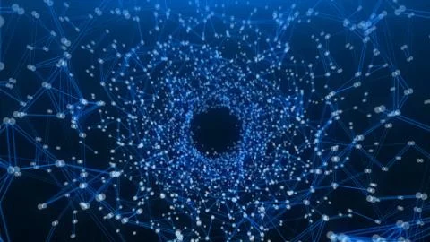 Flying through digital data tunnel, 3d render background, computer generated Stock Illustration