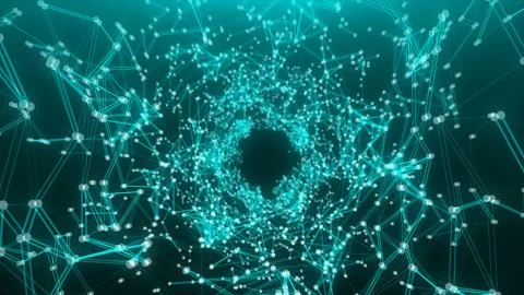 Flying through digital data tunnel, 3d render background, computer generated Stock Illustration