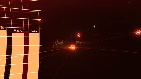 Flying Through the Digital Growing Red Network and Data Connections. Looped 3d Stock Footage 87992384