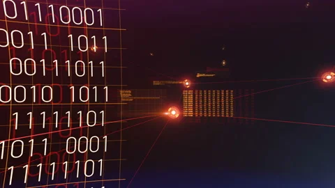 Flying Through the Digital Growing Red Network and Data Connections. Looped 3d Stock Footage 87992605