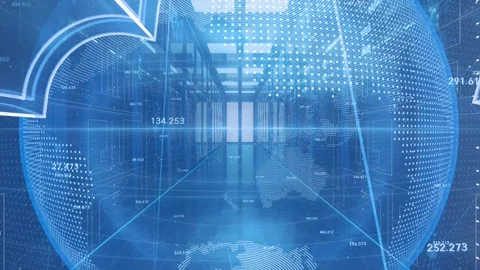 Flying through digital server room corridor towards bright exit light Video stock 327531929