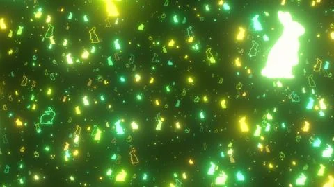 Flying Through Easter Bunny April Spring Neon Green Glowing Shapes イラスト素材