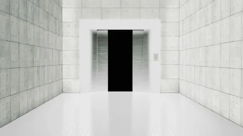 Flying through empty light hall with shiny door at the end. Stock Footage 147246583