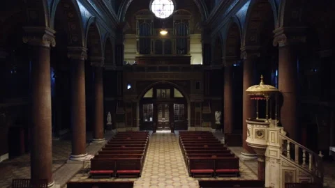 Flying through the empty roman catholic curch Stock Footage 161108218