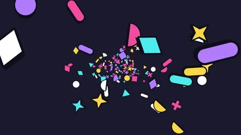 Flying through a field of geometric shapes toward camera on dark Vídeo Stock 348296268