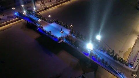 Flying through the floodlightbeam, snowing, bridge light up Finland Vidéo 84786587