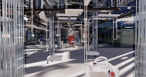 Flying through floors a BIM model of an office building with transparent walls 库存影片 116785754