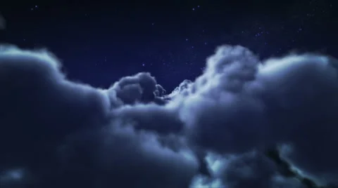 Flying through fluffy clouds at night. Loopable. Stock Footage 54838861