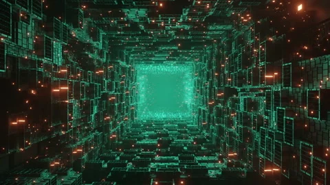 Flying Through the Futuristic Night Sci-Fi City. Stock Footage 246580015