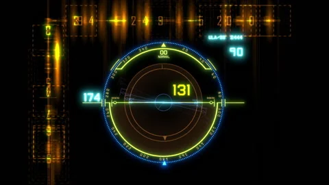 Flying through Futuristic technological interface - HUD animation Stock Footage 131081523