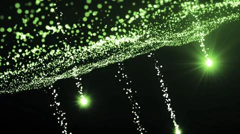 Flying through a galactic cosmos with glowing stars. Motion. Green celestial Fotos de archivo