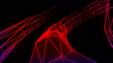 Flying through a geometric laser lowpoly tunnel. Seamless neon retro futuristic Stock Footage 100297148