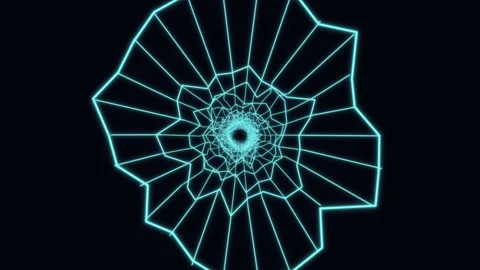 Flying through a glowing cyan digital wireframe tunnel Stock Footage 336994251