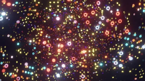 Flying through glowing multicolored dots and rings Stock Footage 203930386