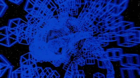 Flying through glowing neon cubes creating a tunnel in space, 4k seamless loop Stock Footage 156328449