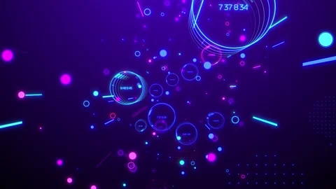 Flying through glowing neon different circular elements Video stock 134820585