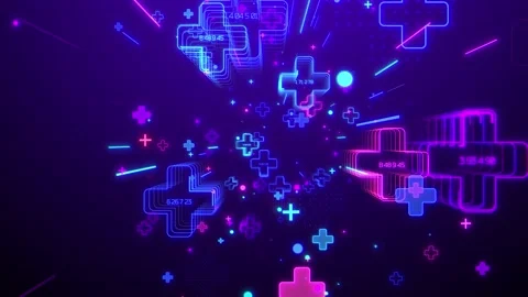 Flying through glowing neon different  crosses elements Video stock 134820752