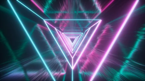 Flying through glowing neon triangles Stock Footage 112153757