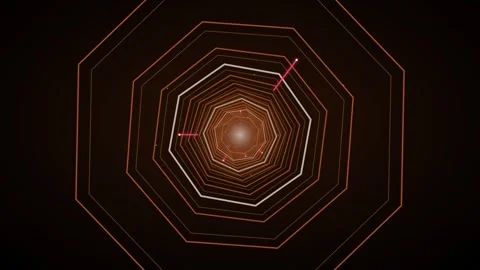 Flying through a glowing neon tunnel with double octa sunset Stock Footage 339324273