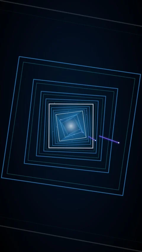 Flying through a glowing neon tunnel with double square biometric Video stock 339324316