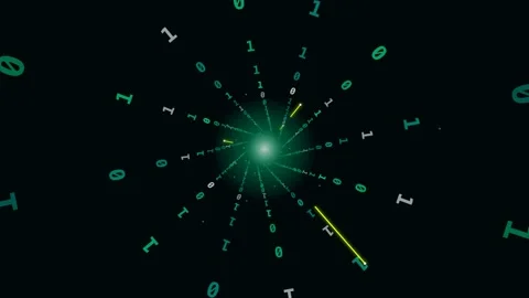 Flying through a glowing neon tunnel with glyph code Stock Footage 339324345