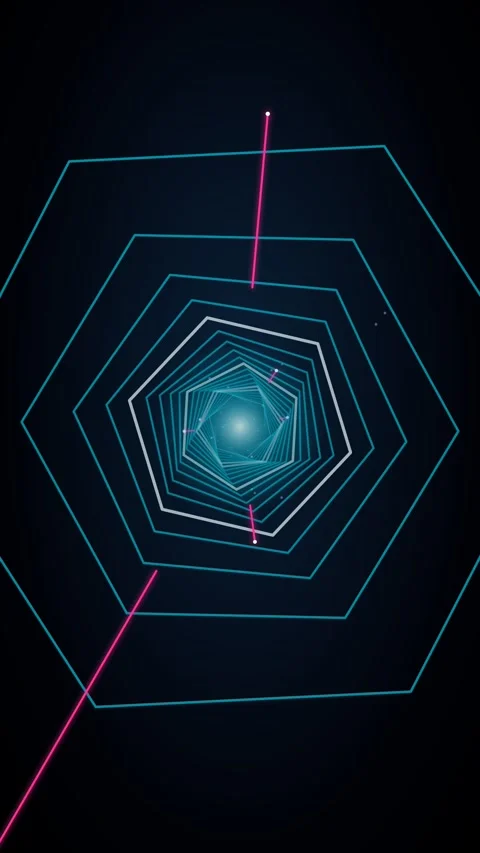 Flying through a glowing neon tunnel with led hexagon solid flythrough Stock Footage 339324563