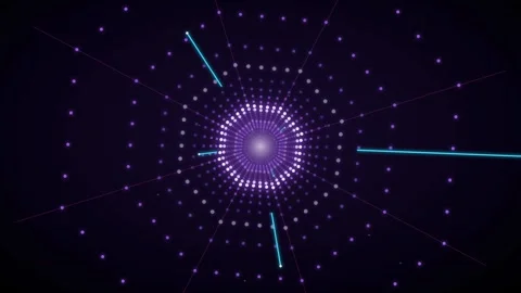 Flying through a glowing neon tunnel with led octagon led pullback Stock Footage 339324580