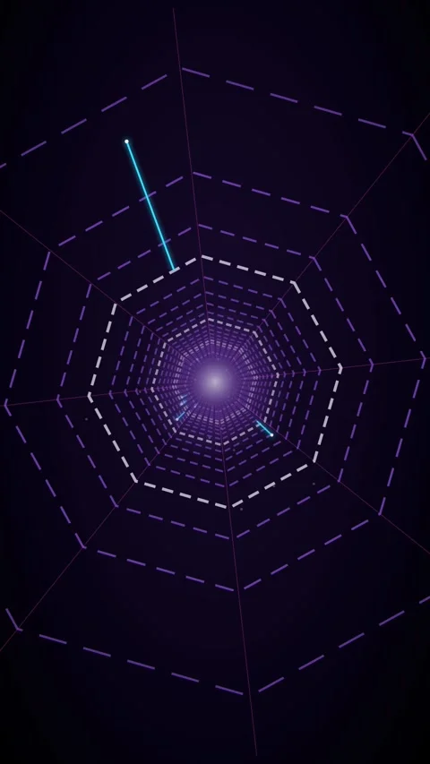 Flying through a glowing neon tunnel with led octagon dashed flythrough 動画素材 339324581