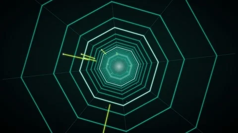 Flying through a glowing neon tunnel with led octagon solid flythrough Stock Footage 339324632